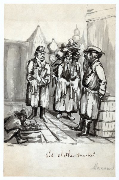 Marché aux vieux vêtements, Moscou, publié vers 1862 - Bayard Taylor